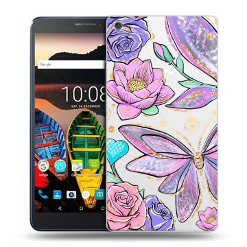 Силиконовый чехол на Lenovo Tab 3 7 Plus с принтом Бабочки и цветы Силиконовый чехол на Lenovo Tab 3 7 Plus с принтом Бабочки и цветы