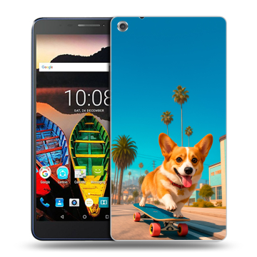 Силиконовый чехол на Lenovo Tab 3 7 Plus с принтом Корги на скейте Силиконовый чехол на Lenovo Tab 3 7 Plus с принтом Корги на скейте