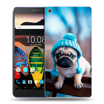 Силиконовый чехол на Lenovo Tab 3 7 Plus с принтом Мопс в шапке Силиконовый чехол на Lenovo Tab 3 7 Plus с принтом Мопс в шапке