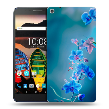 Силиконовый чехол на Lenovo Tab 3 7 Plus с принтом Голубые цветы Силиконовый чехол на Lenovo Tab 3 7 Plus с принтом Голубые цветы