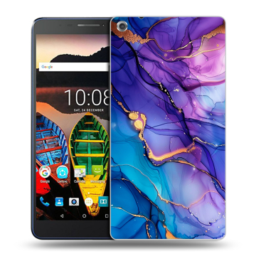 Силиконовый чехол на Lenovo Tab 3 7 Plus с принтом синий мрамор