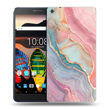 Силиконовый чехол на Lenovo Tab 3 7 Plus с принтом розовый мрамор Силиконовый чехол на Lenovo Tab 3 7 Plus с принтом розовый мрамор