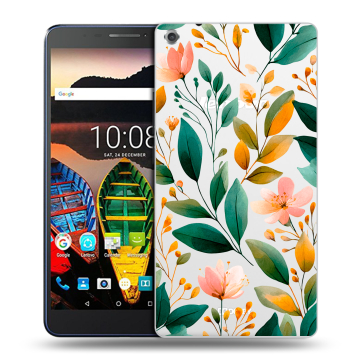 Силиконовый чехол на Lenovo Tab 3 7 Plus с принтом Цветы паттерн