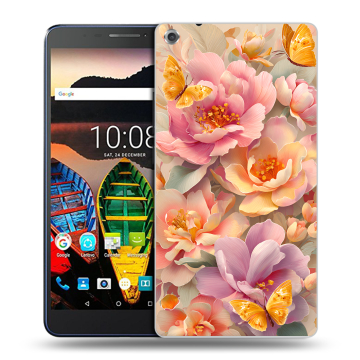 Силиконовый чехол на Lenovo Tab 3 7 Plus с принтом Цветы и бабочки