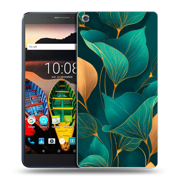 Силиконовый чехол на Lenovo Tab 3 7 Plus с принтом Листья и золото