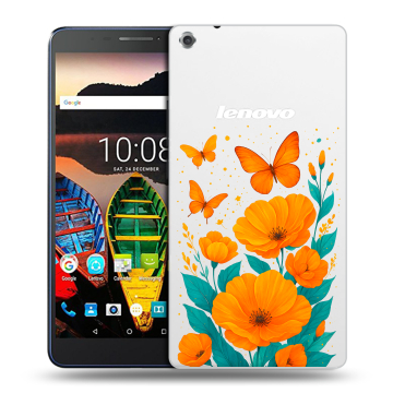 Силиконовый чехол на Lenovo Tab 3 7 Plus с принтом цветы бабочки
