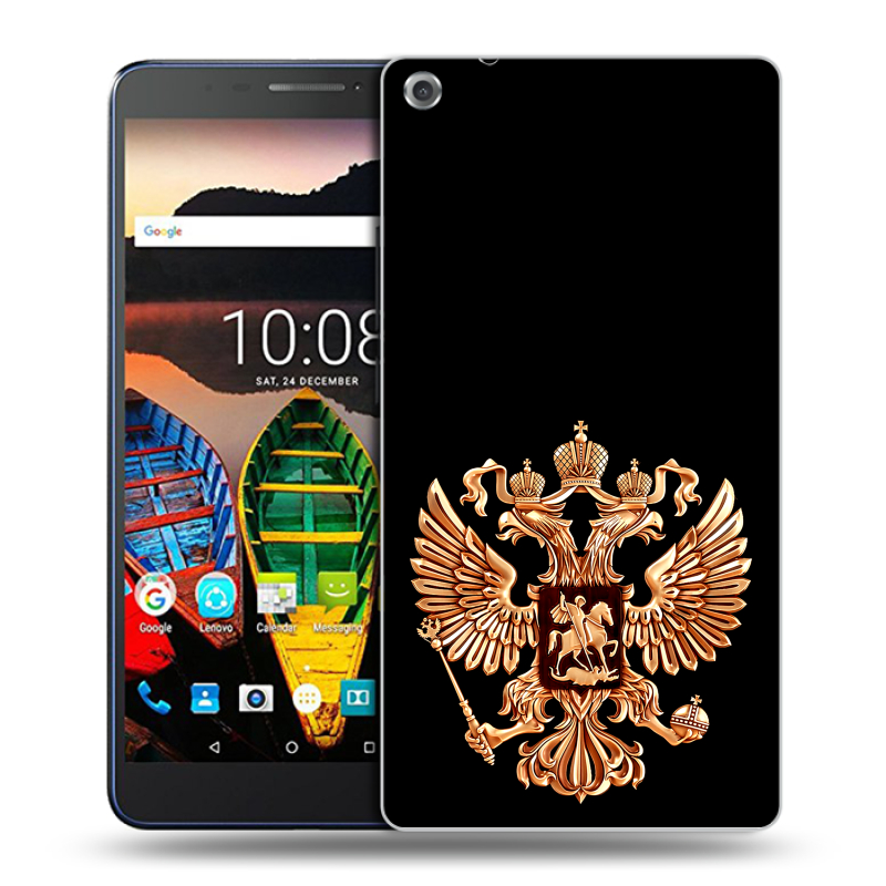 Силиконовый чехол на Lenovo Tab 3 7 Plus с принтом Герб России золотой Силиконовый чехол на Lenovo Tab 3 7 Plus с принтом Герб России золотой