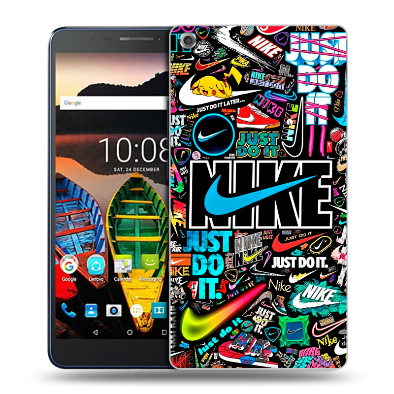 Силиконовый чехол на Lenovo Tab 3 7 Plus с принтом найк nike черный Силиконовый чехол на Lenovo Tab 3 7 Plus с принтом найк nike черный