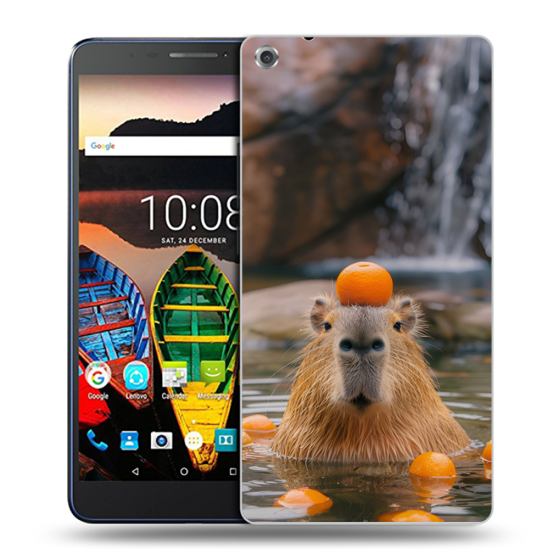 Силиконовый чехол на Lenovo Tab 3 7 Plus с принтом Капибара с апельсином Силиконовый чехол на Lenovo Tab 3 7 Plus с принтом Капибара с апельсином