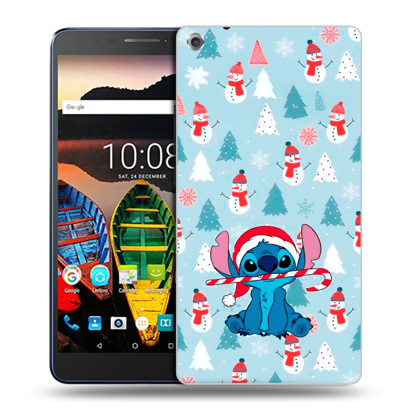 Силиконовый чехол на Lenovo Tab 3 7 Plus с принтом Стич Новый год Силиконовый чехол на Lenovo Tab 3 7 Plus с принтом Стич Новый год