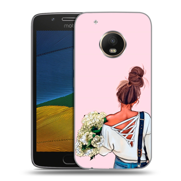 Силиконовый чехол на Lenovo Moto G5 с принтом Девушка и букет