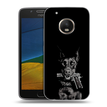 Силиконовый чехол на Lenovo Moto G5 с принтом Доберман и пистолет