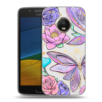 Силиконовый чехол на Lenovo Moto G5 с принтом Бабочки и цветы