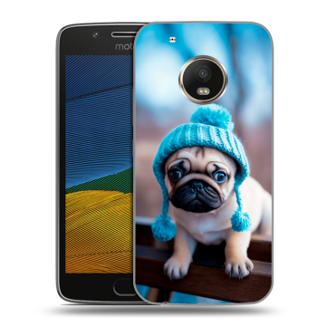 Силиконовый чехол на Lenovo Moto G5 с принтом Мопс в шапке