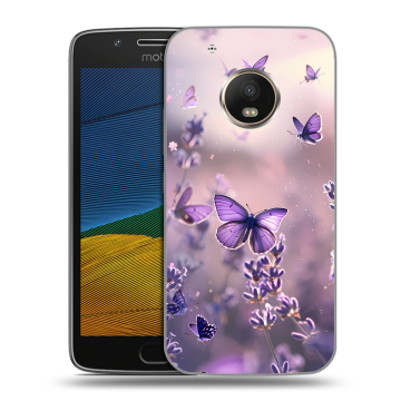 Силиконовый чехол на Lenovo Moto G5 с принтом бабочки и лаванда
