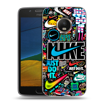 Силиконовый чехол на Lenovo Moto G5 с принтом найк nike черный