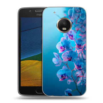 Силиконовый чехол на Lenovo Moto G5 с принтом голубые орхидеи