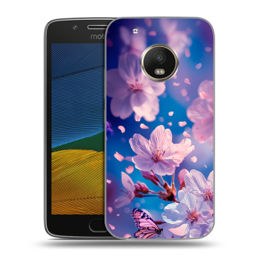 Силиконовый чехол на Lenovo Moto G5 с принтом цветы бабочки