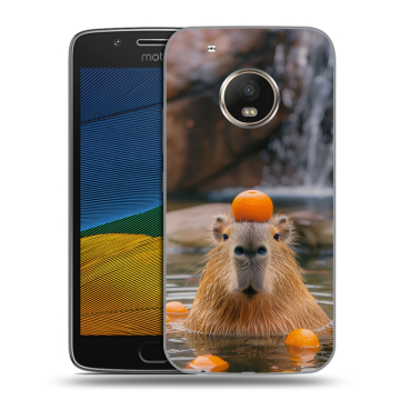 Силиконовый чехол на Lenovo Moto G5 с принтом Капибара с апельсином