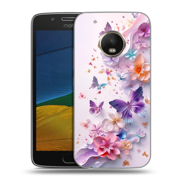 Силиконовый чехол на Lenovo Moto G5 с принтом цветы бабочки