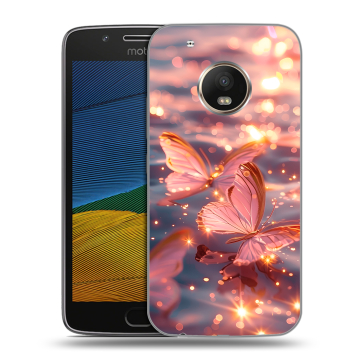Силиконовый чехол на Lenovo Moto G5 с принтом бабочки розовые