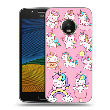 Силиконовый чехол на Lenovo Moto G5 с принтом Единороги и радуга