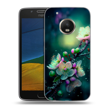 Силиконовый чехол на Lenovo Moto G5 с принтом Цветы и мрамор