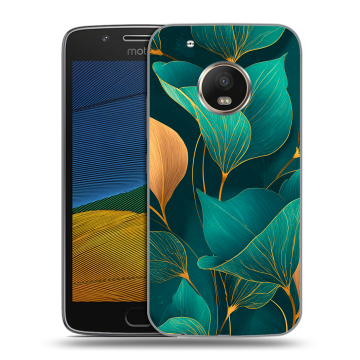 Силиконовый чехол на Lenovo Moto G5 с принтом Листья и золото