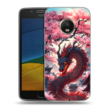 Силиконовый чехол на Lenovo Moto G5 с принтом Дракон Японский