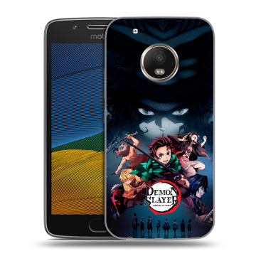 Силиконовый чехол на Lenovo Moto G5 с принтом Demon Slayer Клинок рассекающий демонов