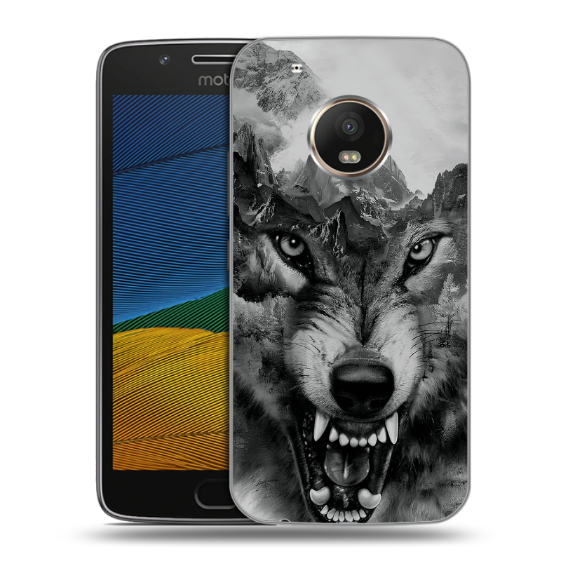 Силиконовый чехол на Lenovo Moto G5 с принтом Волк Силиконовый чехол на Lenovo Moto G5 с принтом Волк