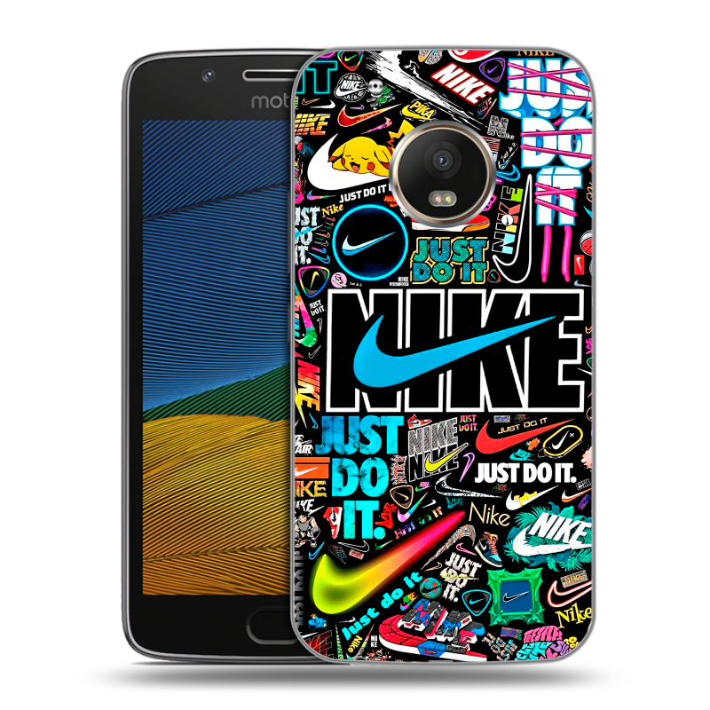 Силиконовый чехол на Lenovo Moto G5 с принтом найк nike черный Силиконовый чехол на Lenovo Moto G5 с принтом найк nike черный