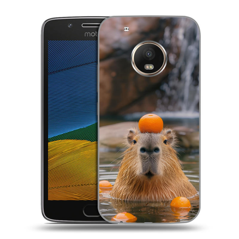 Силиконовый чехол на Lenovo Moto G5 с принтом Капибара с апельсином Силиконовый чехол на Lenovo Moto G5 с принтом Капибара с апельсином