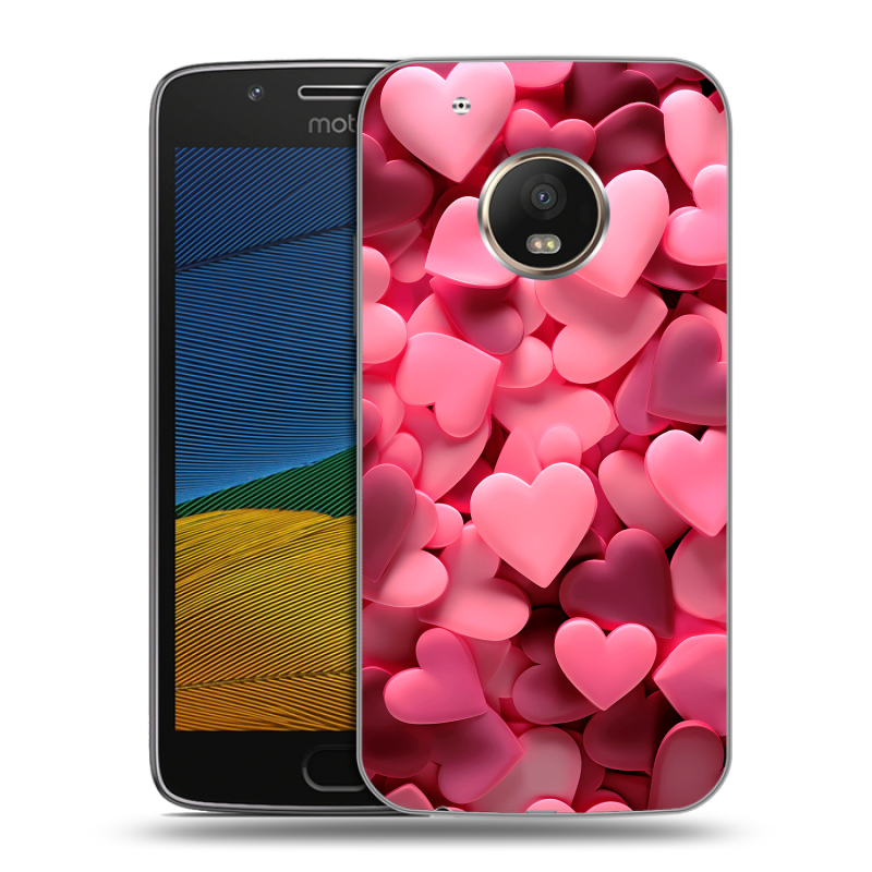 Силиконовый чехол на Lenovo Moto G5 с принтом розовые сердечки Силиконовый чехол на Lenovo Moto G5 с принтом розовые сердечки