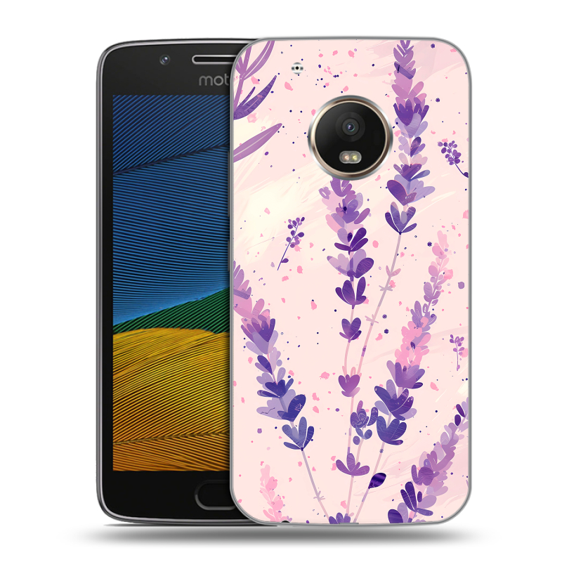 Силиконовый чехол на Lenovo Moto G5 с принтом цветы лаванда Силиконовый чехол на Lenovo Moto G5 с принтом цветы лаванда