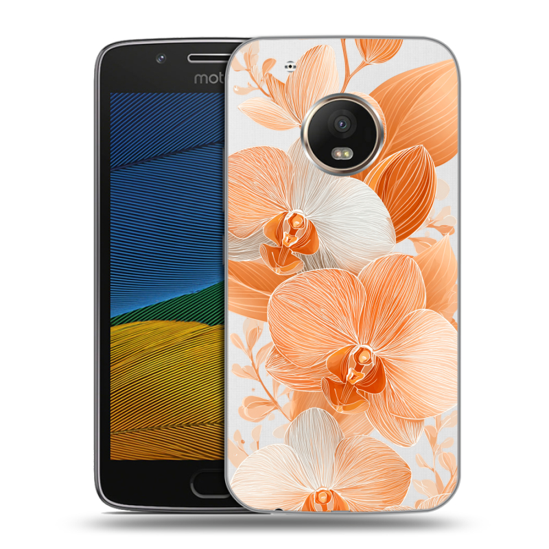 Силиконовый чехол на Lenovo Moto G5 с принтом Бежевые цветы Силиконовый чехол на Lenovo Moto G5 с принтом Бежевые цветы