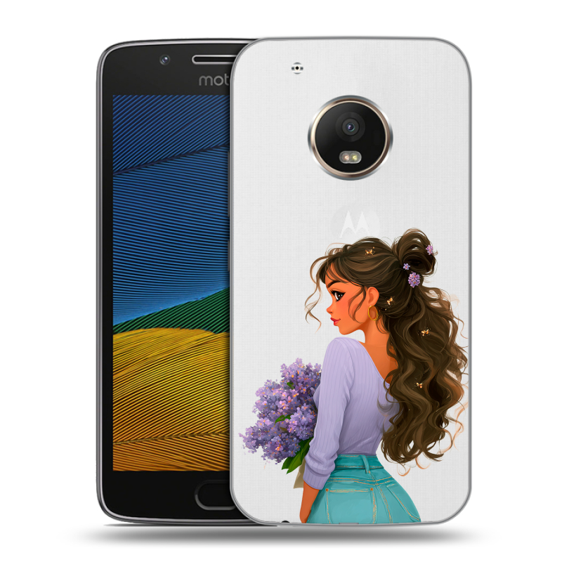 Силиконовый чехол на Lenovo Moto G5 с принтом девушка цветы Силиконовый чехол на Lenovo Moto G5 с принтом девушка цветы