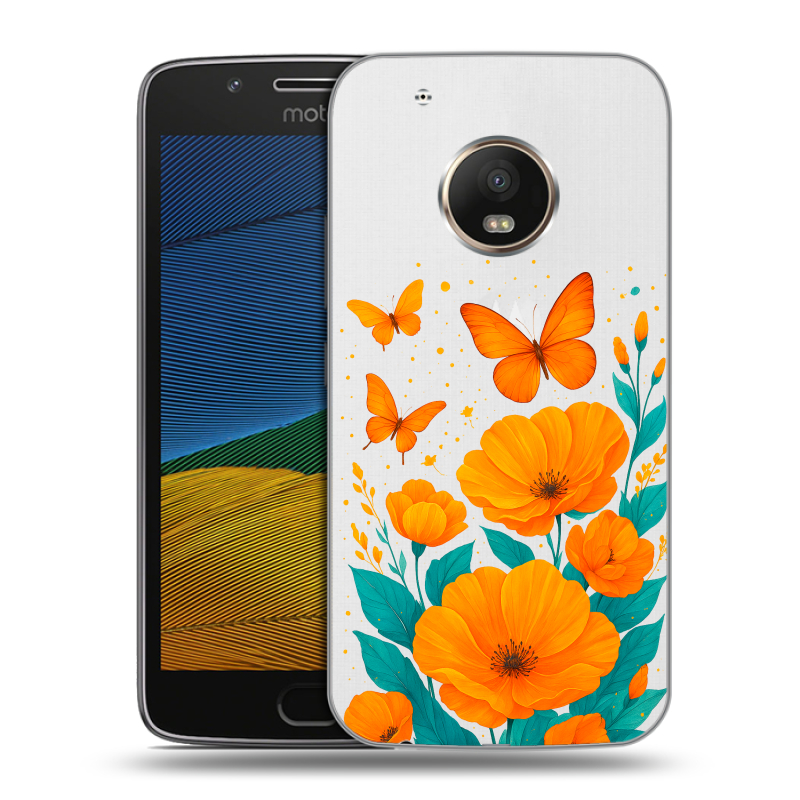 Пластиковый чехол на Lenovo Moto G5 с принтом цветы бабочки Пластиковый чехол на Lenovo Moto G5 с принтом цветы бабочки