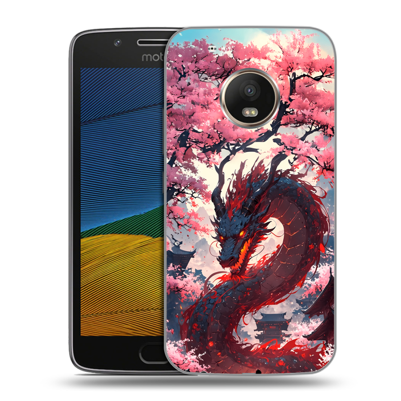 Силиконовый чехол на Lenovo Moto G5 с принтом Дракон Японский Силиконовый чехол на Lenovo Moto G5 с принтом Дракон Японский