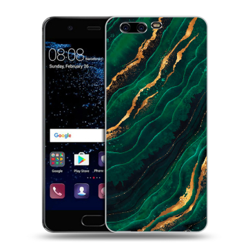 Силиконовый чехол на Huawei P10 с принтом Мрамор зеленое золото
