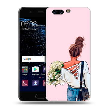 Силиконовый чехол на Huawei P10 с принтом Девушка и букет