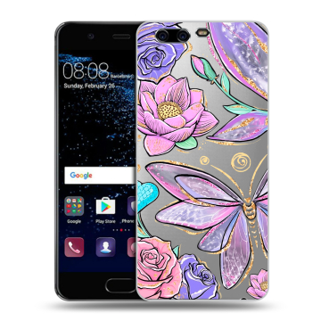 Силиконовый чехол на Huawei P10 с принтом Бабочки и цветы