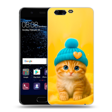 Силиконовый чехол на Huawei P10 с принтом Котенок в шапке Силиконовый чехол на Huawei P10 с принтом Котенок в шапке