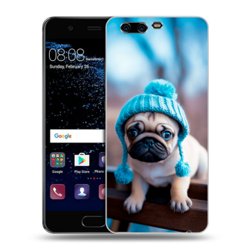 Силиконовый чехол на Huawei P10 с принтом Мопс в шапке