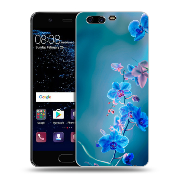 Силиконовый чехол на Huawei P10 с принтом Голубые цветы Силиконовый чехол на Huawei P10 с принтом Голубые цветы