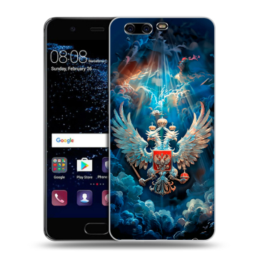 Силиконовый чехол на Huawei P10 с принтом Герб флаг России