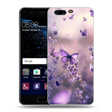 Силиконовый чехол на Huawei P10 с принтом бабочки и лаванда