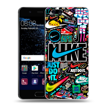 Силиконовый чехол на Huawei P10 с принтом найк nike черный