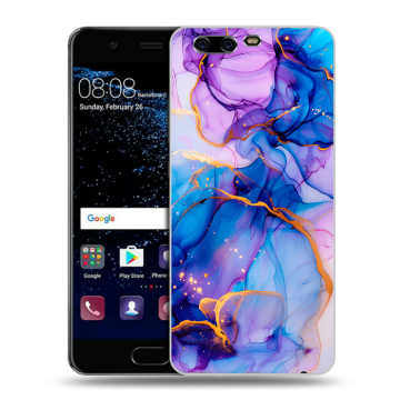 Силиконовый чехол на Huawei P10 с принтом синий мрамор