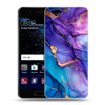 Силиконовый чехол на Huawei P10 с принтом синий мрамор Силиконовый чехол на Huawei P10 с принтом синий мрамор